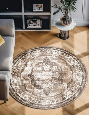 Light Brown 3' 1 x 3' 1 Sofia Round Area Rug Durable Easy Clean Stain Resistant Unique Carpet for Affordable Interior Home Design for Sale at Rug Engine
