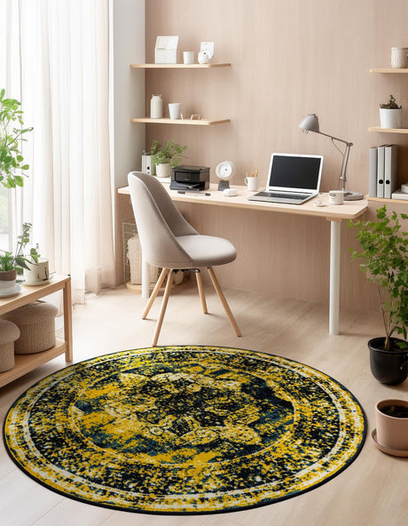 Navy Blue 5' 3 x 5' 3 Sofia Round Area Rug Durable Easy Clean Stain Resistant Unique Carpet for Affordable Interior Home Design for Sale at Rug Engine