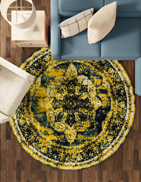 Navy Blue 5' 3 x 5' 3 Sofia Round Area Rug Durable Easy Clean Stain Resistant Unique Carpet for Affordable Interior Home Design for Sale at Rug Engine