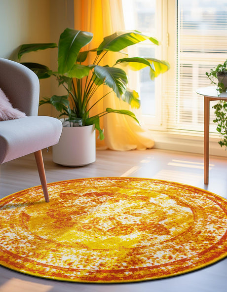 Orange 5' 3 x 5' 3 Sofia Round Area Rug Durable Easy Clean Stain Resistant Unique Carpet for Affordable Interior Home Design for Sale at Rug Engine