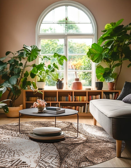 Brown 5' 3 x 5' 3 Sofia Round Area Rug Durable Easy Clean Stain Resistant Unique Carpet for Affordable Interior Home Design for Sale at Rug Engine