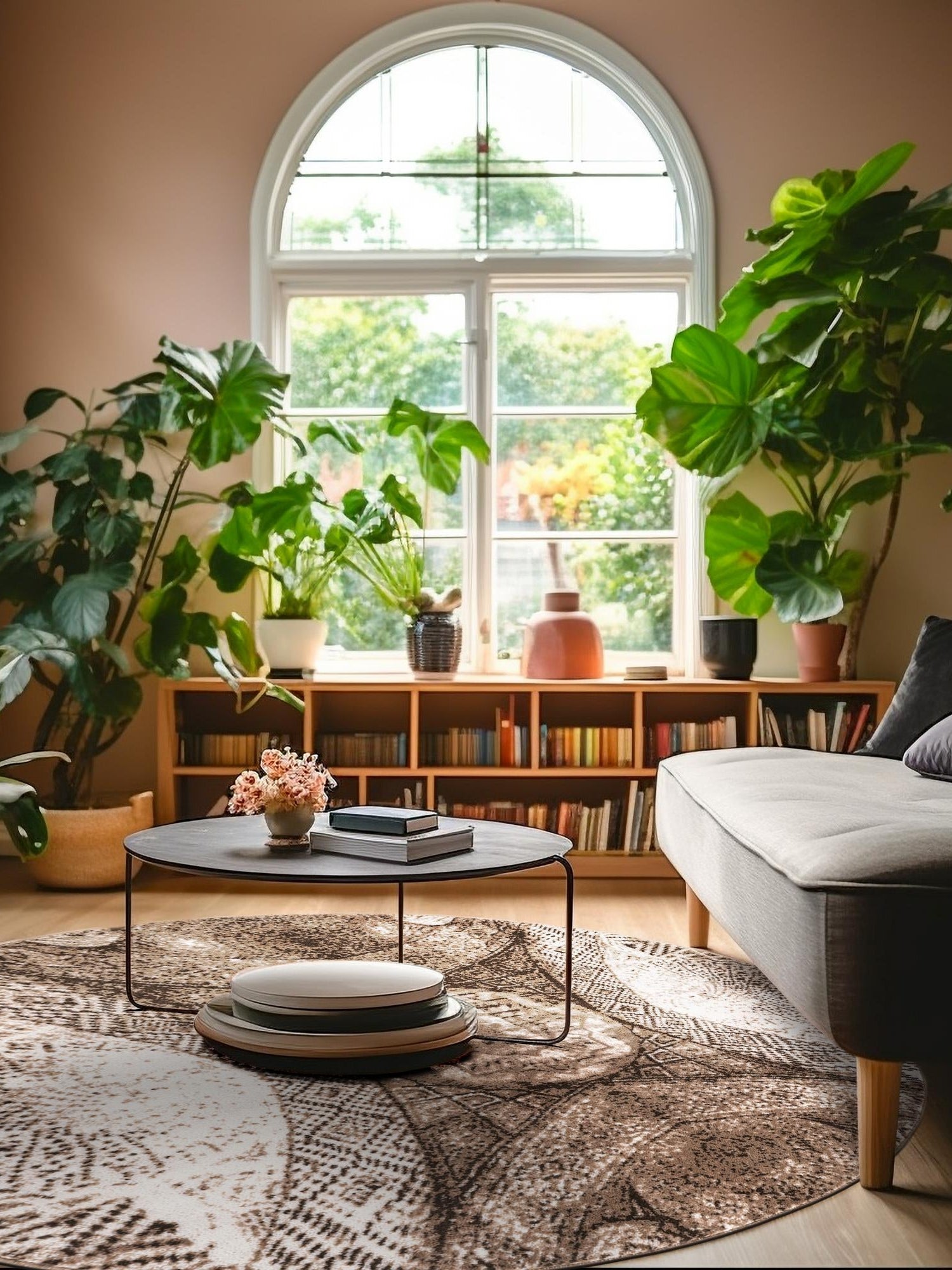 Brown 7' 1 x 7' 1 Sofia Round Area Rug Durable Easy Clean Stain Resistant Unique Carpet for Affordable Interior Home Design for Sale at Rug Engine