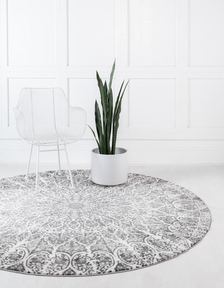 Dark Gray 7' 1 x 7' 1 Sofia Round Area Rug Durable Easy Clean Stain Resistant Unique Carpet for Affordable Interior Home Design for Sale at Rug Engine