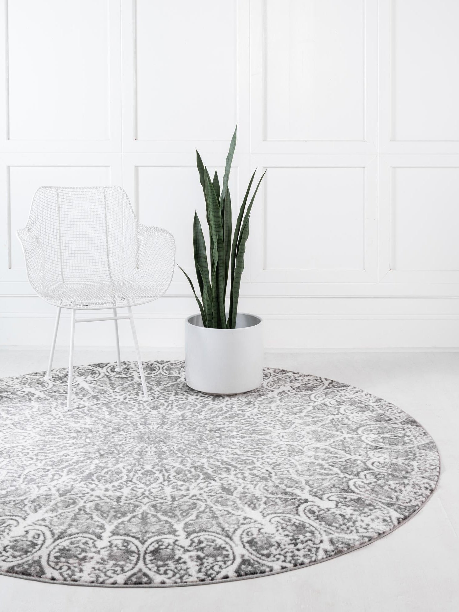 Dark Gray 5' 3 x 5' 3 Sofia Round Area Rug Durable Easy Clean Stain Resistant Unique Carpet for Affordable Interior Home Design for Sale at Rug Engine
