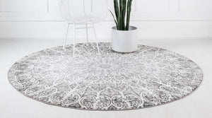 Dark Gray 7' 1 x 7' 1 Sofia Round Area Rug Durable Easy Clean Stain Resistant Unique Carpet for Affordable Interior Home Design for Sale at Rug Engine
