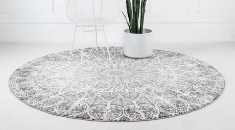 Dark Gray 7' 1 x 7' 1 Sofia Round Area Rug Durable Easy Clean Stain Resistant Unique Carpet for Affordable Interior Home Design for Sale at Rug Engine
