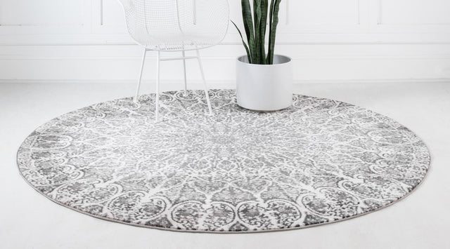 Dark Gray 7' 1 x 7' 1 Sofia Round Area Rug Durable Easy Clean Stain Resistant Unique Carpet for Affordable Interior Home Design for Sale at Rug Engine