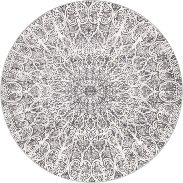 Dark Gray 7' 1 x 7' 1 Sofia Round Area Rug Durable Easy Clean Stain Resistant Unique Carpet for Affordable Interior Home Design for Sale at Rug Engine