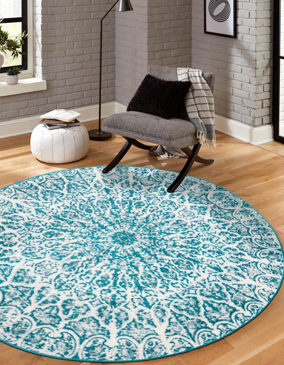 Turquoise 5' 3 x 5' 3 Sofia Round Area Rug Durable Easy Clean Stain Resistant Unique Carpet for Affordable Interior Home Design for Sale at Rug Engine