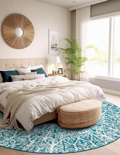 Turquoise 5' 3 x 5' 3 Sofia Round Area Rug Durable Easy Clean Stain Resistant Unique Carpet for Affordable Interior Home Design for Sale at Rug Engine