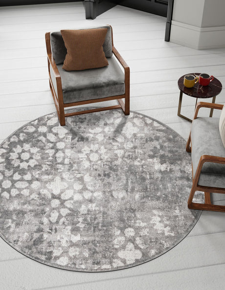 Dark Gray 7' 1 x 7' 1 Sofia Round Area Rug Durable Easy Clean Stain Resistant Unique Carpet for Affordable Interior Home Design for Sale at Rug Engine