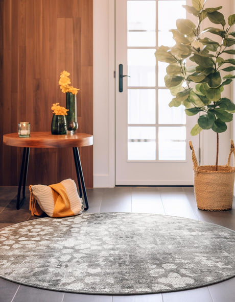 Dark Gray 5' 3 x 5' 3 Sofia Round Area Rug Durable Easy Clean Stain Resistant Unique Carpet for Affordable Interior Home Design for Sale at Rug Engine