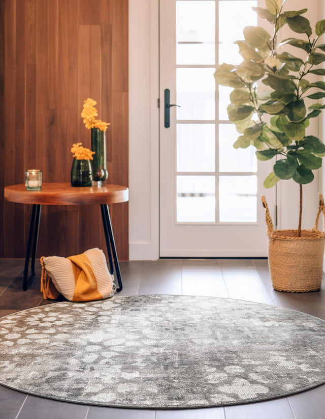 Dark Gray 5' 3 x 5' 3 Sofia Round Area Rug Durable Easy Clean Stain Resistant Unique Carpet for Affordable Interior Home Design for Sale at Rug Engine