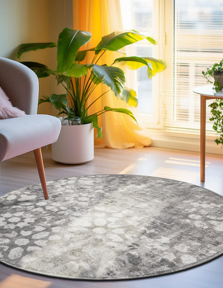 Dark Gray 7' 1 x 7' 1 Sofia Round Area Rug Durable Easy Clean Stain Resistant Unique Carpet for Affordable Interior Home Design for Sale at Rug Engine