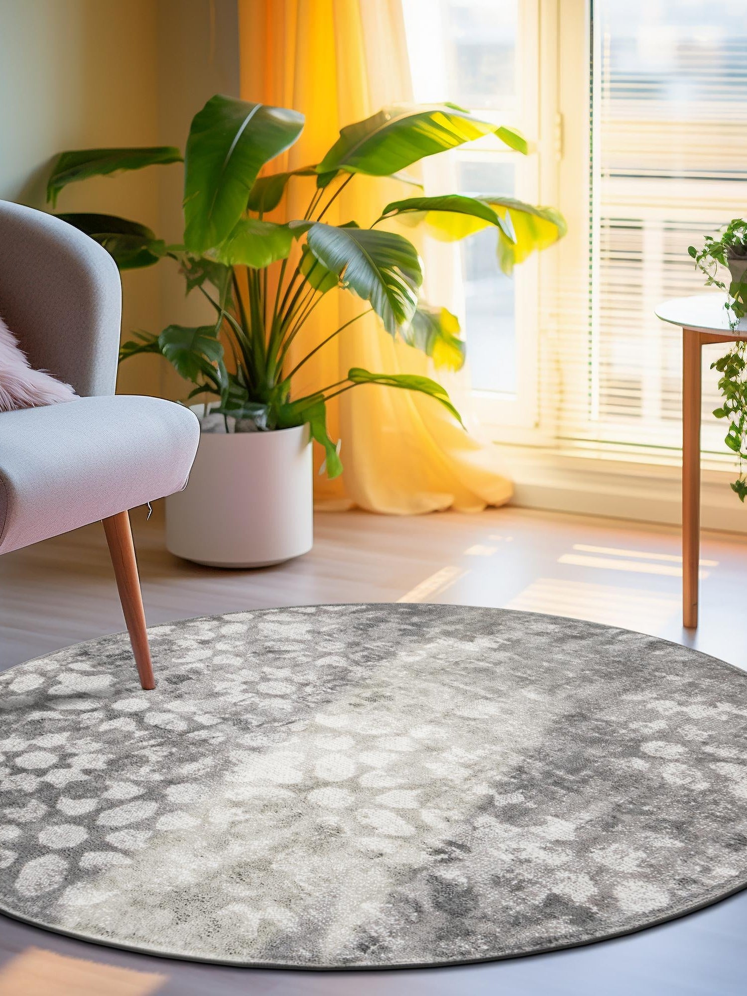 Dark Gray 5' 3 x 5' 3 Sofia Round Area Rug Durable Easy Clean Stain Resistant Unique Carpet for Affordable Interior Home Design for Sale at Rug Engine