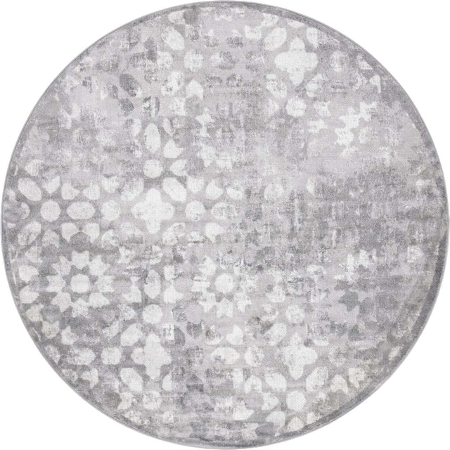 Dark Gray 7' 1 x 7' 1 Sofia Round Area Rug Durable Easy Clean Stain Resistant Unique Carpet for Affordable Interior Home Design for Sale at Rug Engine