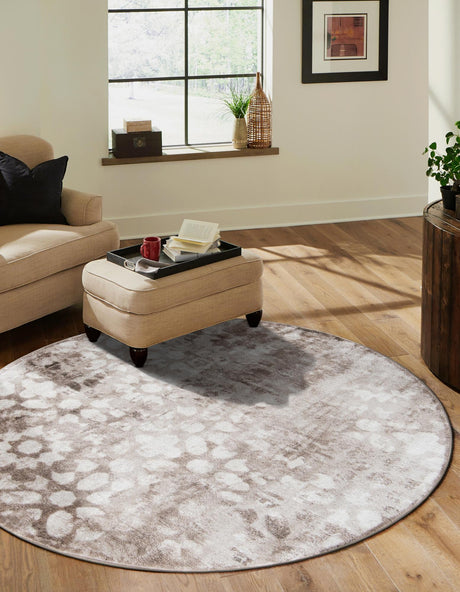 Brown 7' 1 x 7' 1 Sofia Round Area Rug Durable Easy Clean Stain Resistant Unique Carpet for Affordable Interior Home Design for Sale at Rug Engine