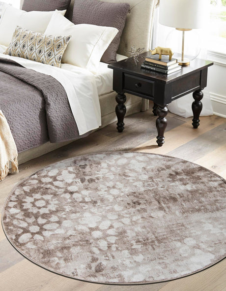 Brown 7' 1 x 7' 1 Sofia Round Area Rug Durable Easy Clean Stain Resistant Unique Carpet for Affordable Interior Home Design for Sale at Rug Engine