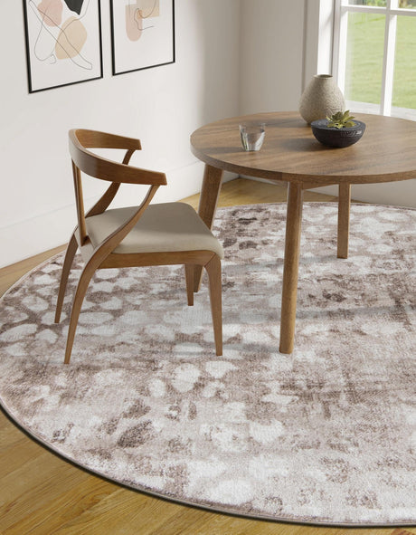 Brown 7' 1 x 7' 1 Sofia Round Area Rug Durable Easy Clean Stain Resistant Unique Carpet for Affordable Interior Home Design for Sale at Rug Engine