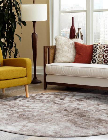 Brown 5' 3 x 5' 3 Sofia Round Area Rug Durable Easy Clean Stain Resistant Unique Carpet for Affordable Interior Home Design for Sale at Rug Engine