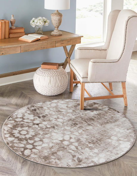 Brown 5' 3 x 5' 3 Sofia Round Area Rug Durable Easy Clean Stain Resistant Unique Carpet for Affordable Interior Home Design for Sale at Rug Engine