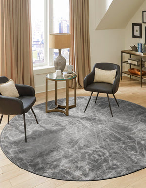 Dark Gray 7' 1 x 7' 1 Sofia Round Area Rug Durable Easy Clean Stain Resistant Unique Carpet for Affordable Interior Home Design for Sale at Rug Engine