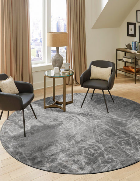 Dark Gray 7' 1 x 7' 1 Sofia Round Area Rug Durable Easy Clean Stain Resistant Unique Carpet for Affordable Interior Home Design for Sale at Rug Engine