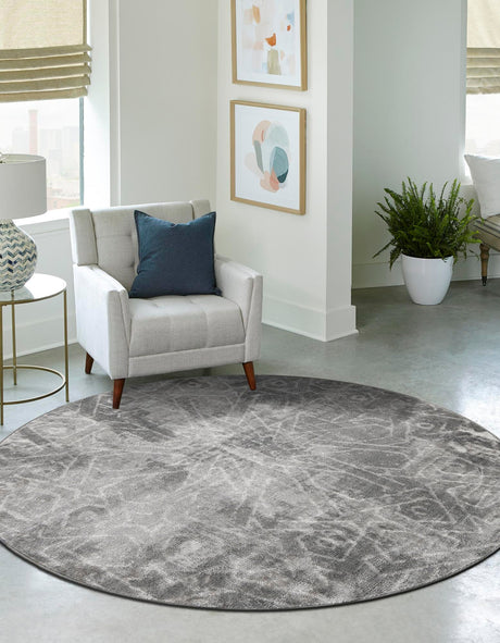 Dark Gray 7' 1 x 7' 1 Sofia Round Area Rug Durable Easy Clean Stain Resistant Unique Carpet for Affordable Interior Home Design for Sale at Rug Engine