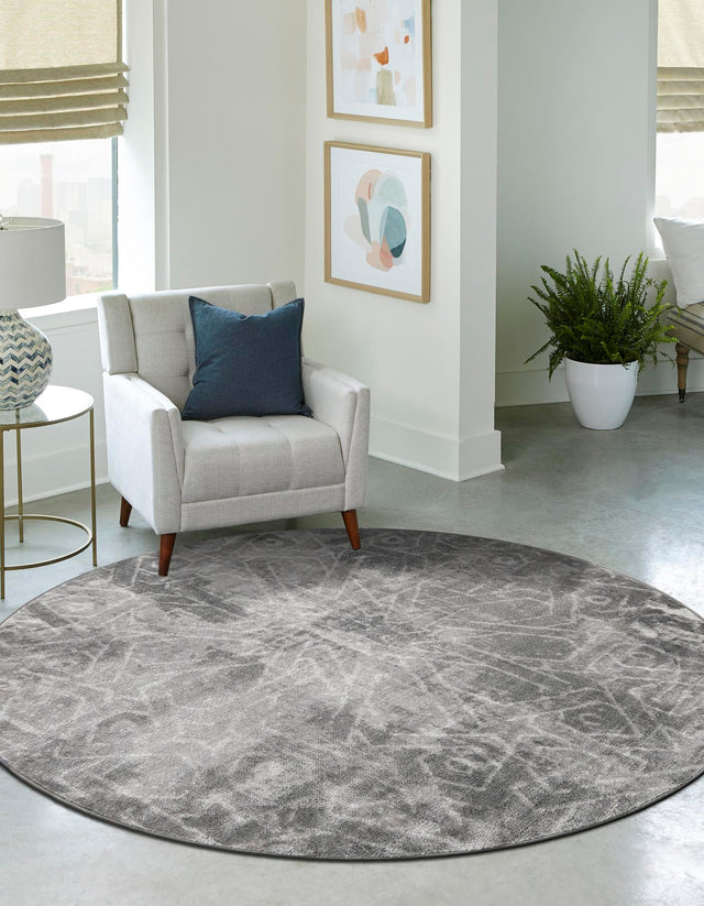 Dark Gray 5' 3 x 5' 3 Sofia Round Area Rug Durable Easy Clean Stain Resistant Unique Carpet for Affordable Interior Home Design for Sale at Rug Engine