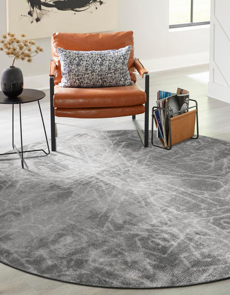 Dark Gray 7' 1 x 7' 1 Sofia Round Area Rug Durable Easy Clean Stain Resistant Unique Carpet for Affordable Interior Home Design for Sale at Rug Engine