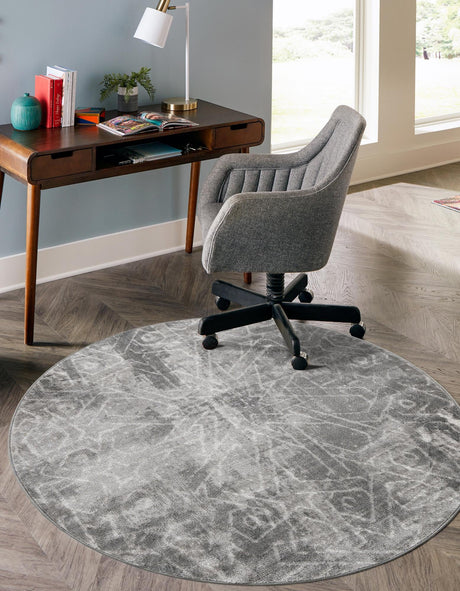 Dark Gray 5' 3 x 5' 3 Sofia Round Area Rug Durable Easy Clean Stain Resistant Unique Carpet for Affordable Interior Home Design for Sale at Rug Engine