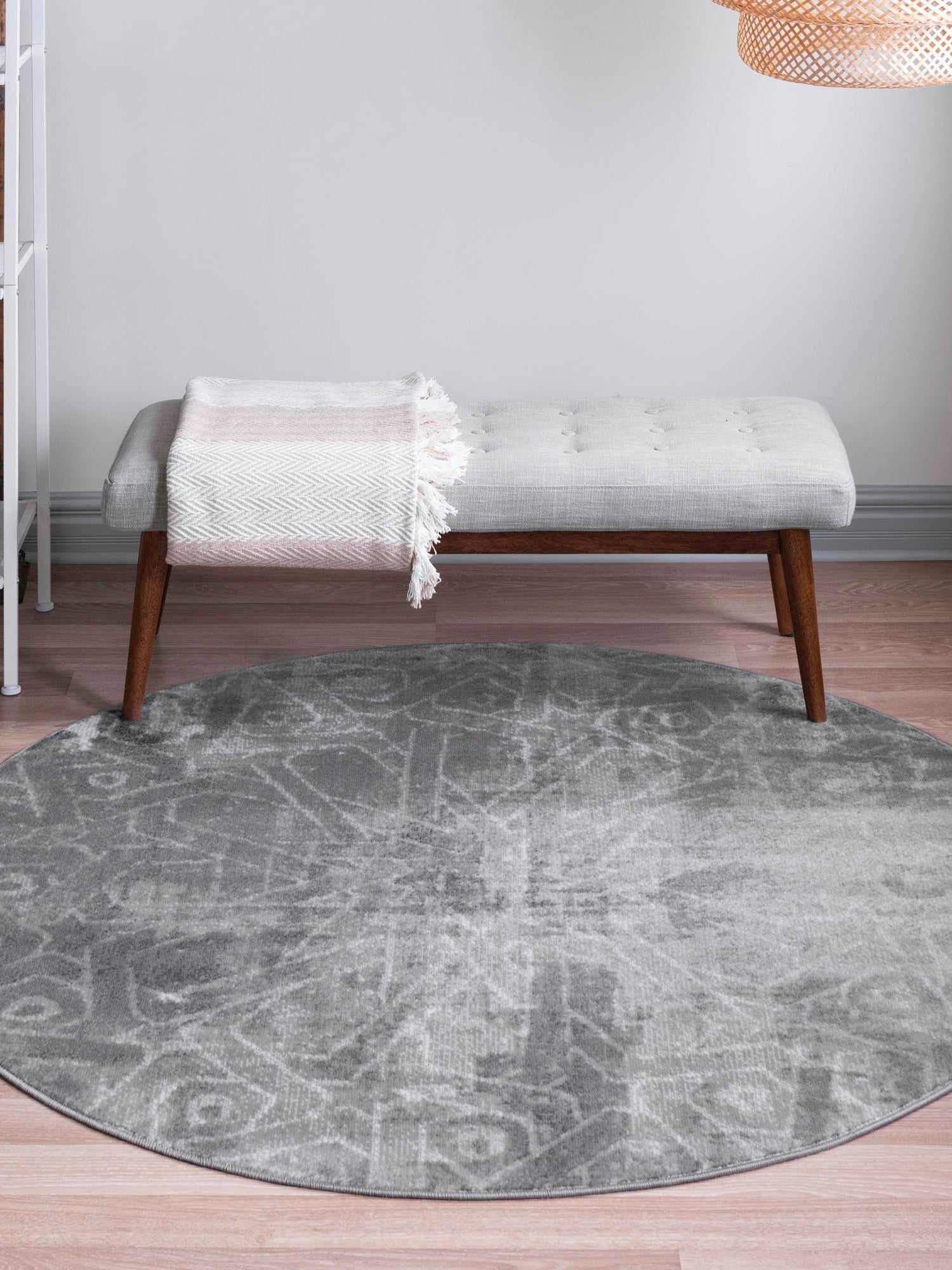 Dark Gray 5' 3 x 5' 3 Sofia Round Area Rug Durable Easy Clean Stain Resistant Unique Carpet for Affordable Interior Home Design for Sale at Rug Engine