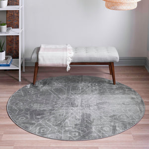 Dark Gray 5' 3 x 5' 3 Sofia Round Area Rug Durable Easy Clean Stain Resistant Unique Carpet for Affordable Interior Home Design for Sale at Rug Engine