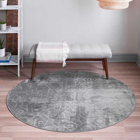 Dark Gray 5' 3 x 5' 3 Sofia Round Area Rug Durable Easy Clean Stain Resistant Unique Carpet for Affordable Interior Home Design for Sale at Rug Engine