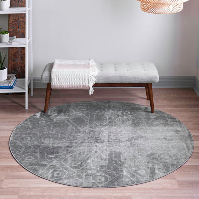 Dark Gray 5' 3 x 5' 3 Sofia Round Area Rug Durable Easy Clean Stain Resistant Unique Carpet for Affordable Interior Home Design for Sale at Rug Engine