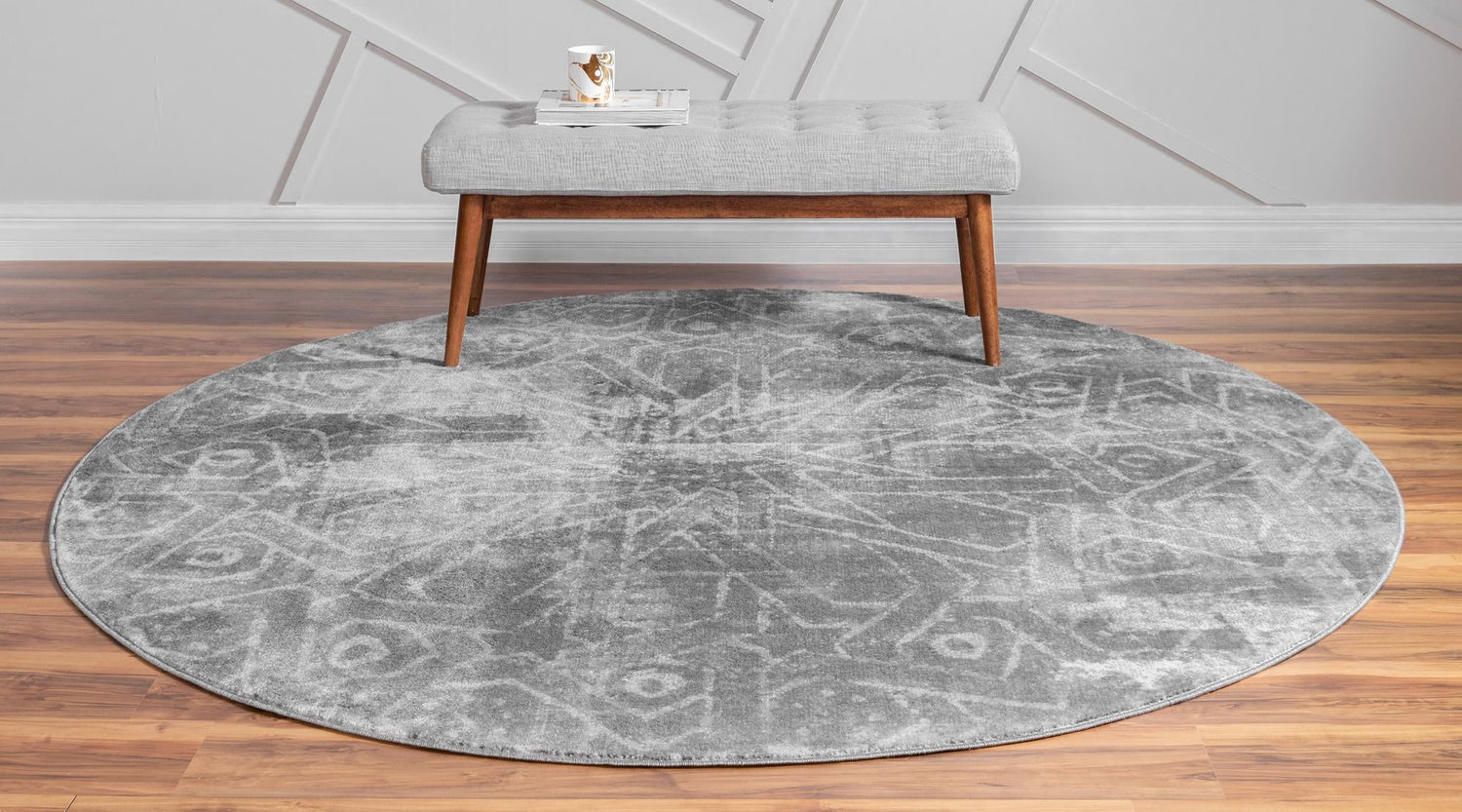 Dark Gray 5' 3 x 5' 3 Sofia Round Area Rug Durable Easy Clean Stain Resistant Unique Carpet for Affordable Interior Home Design for Sale at Rug Engine