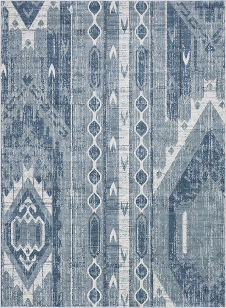 Blue Gray 7' 10 x 11' Portland Rectangle Area Rug 85% Polypropylene & 15% Polyester Vintage Distressed Traditional Carpet for Home Decor for Sale at Rug Engine