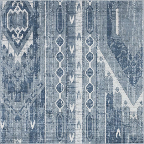 Blue Gray 7' 10 x 7' 10 Portland Square Area Rug 85% Polypropylene & 15% Polyester Vintage Distressed Traditional Carpet for Home Decor for Sale at Rug Engine