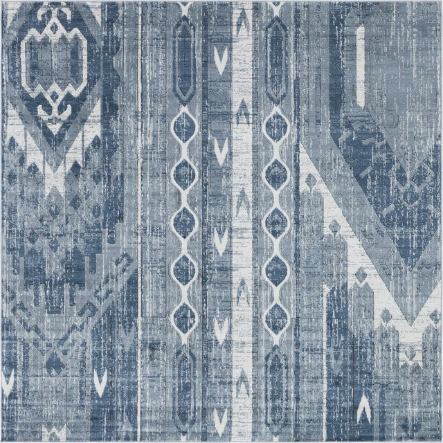 Blue Gray 7' 10 x 7' 10 Portland Square Area Rug 85% Polypropylene & 15% Polyester Vintage Distressed Traditional Carpet for Home Decor for Sale at Rug Engine