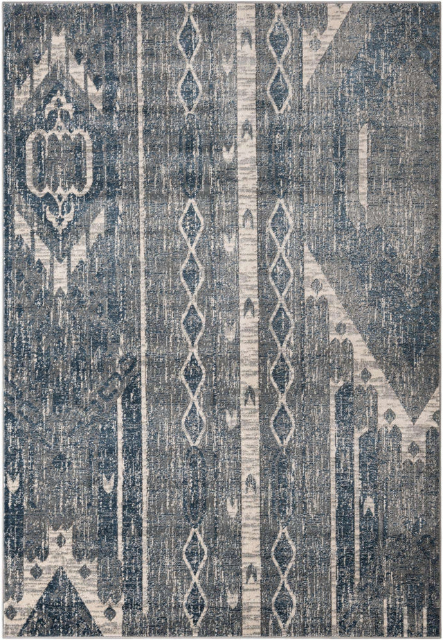 Blue Gray 7' 1 x 10' Portland Rectangle Area Rug 85% Polypropylene & 15% Polyester Vintage Distressed Traditional Carpet for Home Decor for Sale at Rug Engine