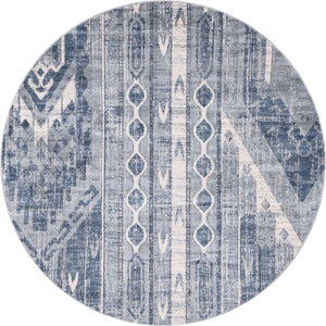Blue Gray 7' 1 x 7' 1 Portland Round Area Rug 85% Polypropylene & 15% Polyester Vintage Distressed Traditional Carpet for Home Decor for Sale at Rug Engine