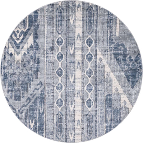 Blue Gray 7' 1 x 7' 1 Portland Round Area Rug 85% Polypropylene & 15% Polyester Vintage Distressed Traditional Carpet for Home Decor for Sale at Rug Engine