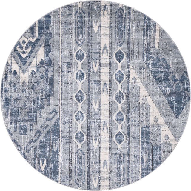 Blue Gray 7' 1 x 7' 1 Portland Round Area Rug 85% Polypropylene & 15% Polyester Vintage Distressed Traditional Carpet for Home Decor for Sale at Rug Engine