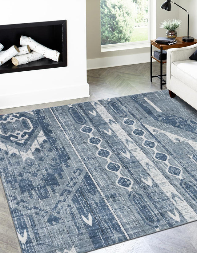 Blue Gray 4' 1 x 4' 1 Portland Square Area Rug 85% Polypropylene & 15% Polyester Vintage Distressed Traditional Carpet for Home Decor for Sale at Rug Engine