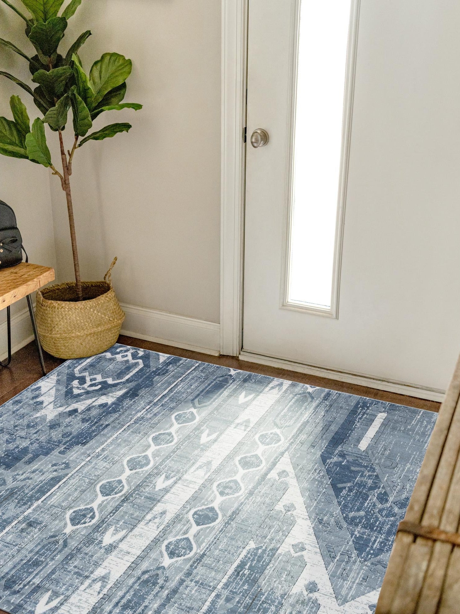 Blue Gray 4' 1 x 4' 1 Portland Square Area Rug 85% Polypropylene & 15% Polyester Vintage Distressed Traditional Carpet for Home Decor for Sale at Rug Engine