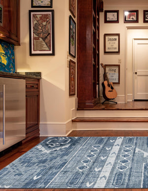 Blue Gray 4' 1 x 4' 1 Portland Square Area Rug 85% Polypropylene & 15% Polyester Vintage Distressed Traditional Carpet for Home Decor for Sale at Rug Engine