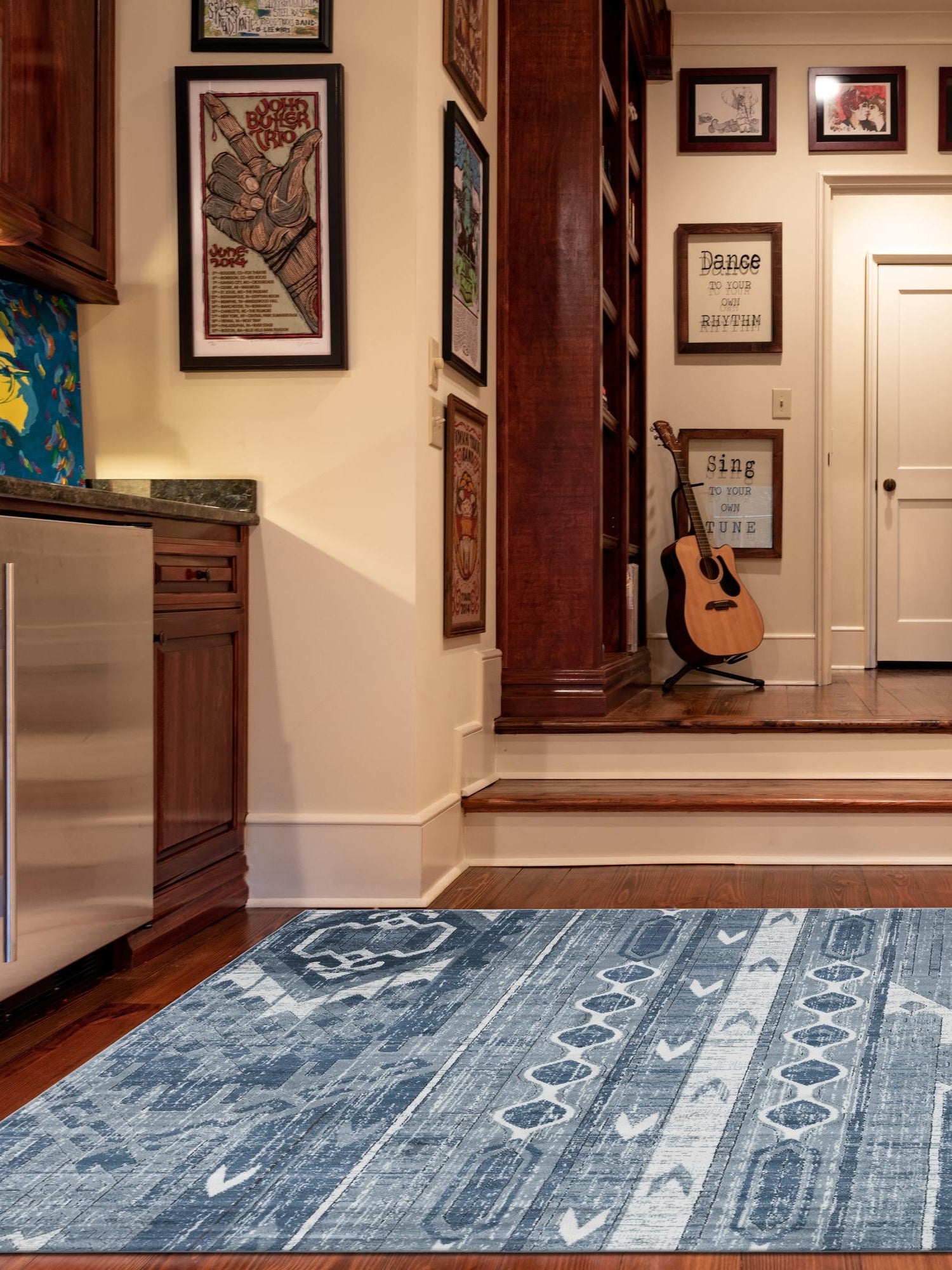 Blue Gray 6' 1 x 6' 1 Portland Square Area Rug 85% Polypropylene & 15% Polyester Vintage Distressed Traditional Carpet for Home Decor for Sale at Rug Engine