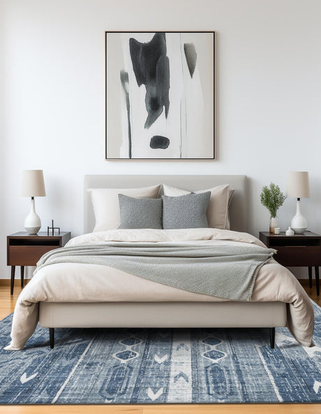 Blue Gray 7' 10 x 7' 10 Portland Square Area Rug 85% Polypropylene & 15% Polyester Vintage Distressed Traditional Carpet for Home Decor for Sale at Rug Engine