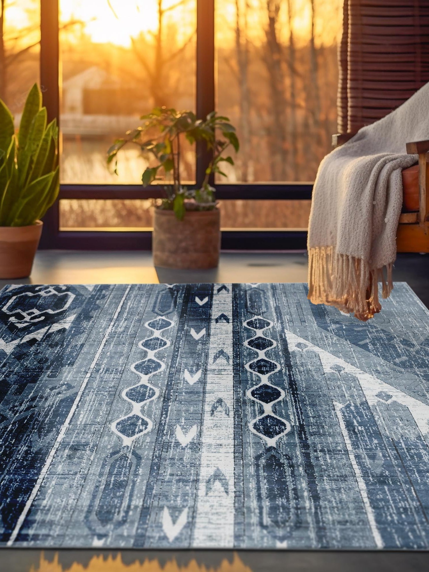 Blue Gray 6' 1 x 6' 1 Portland Square Area Rug 85% Polypropylene & 15% Polyester Vintage Distressed Traditional Carpet for Home Decor for Sale at Rug Engine