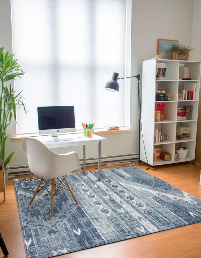 Blue Gray 4' 1 x 4' 1 Portland Square Area Rug 85% Polypropylene & 15% Polyester Vintage Distressed Traditional Carpet for Home Decor for Sale at Rug Engine